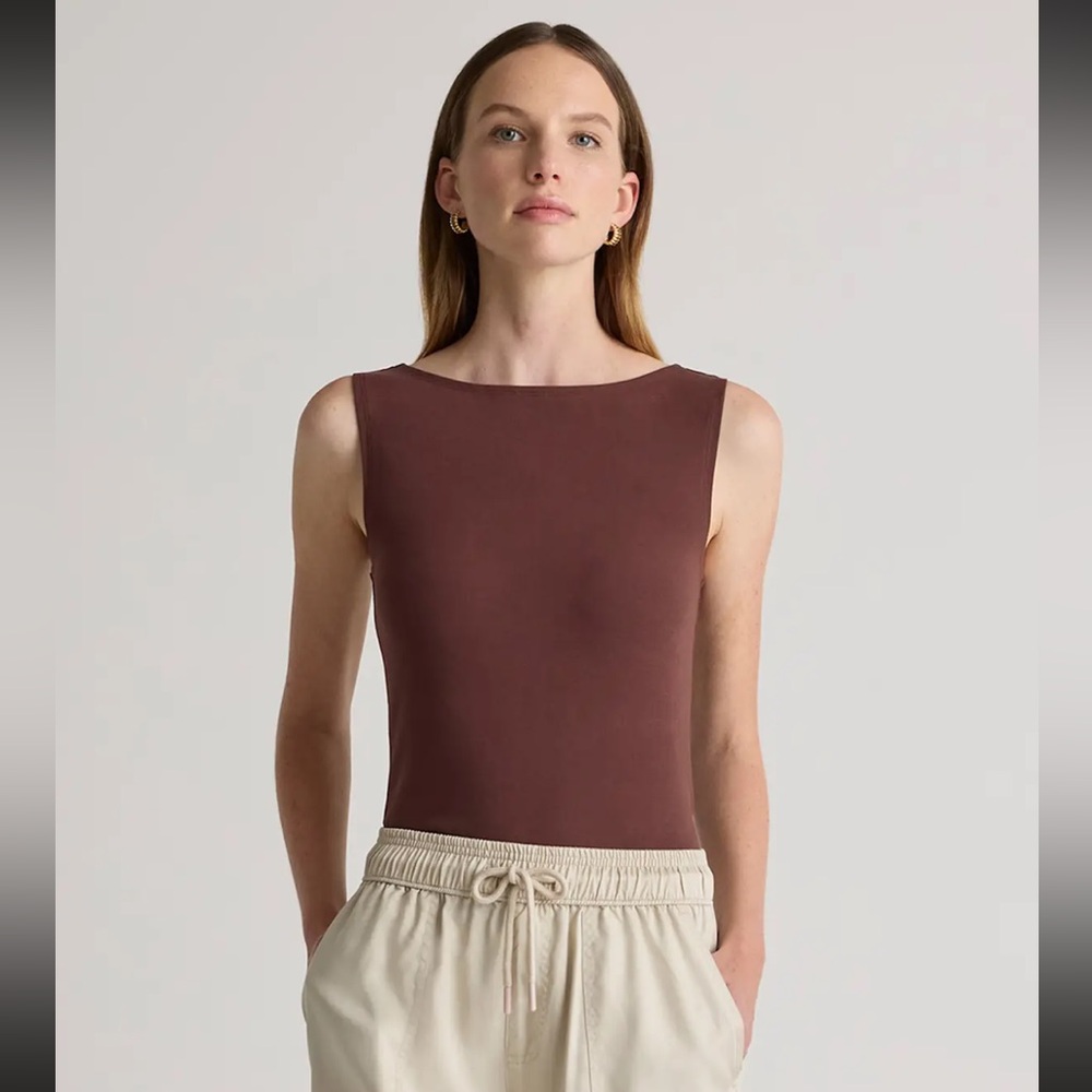 Quince Sleeveless Jersey Boat Neck Tank Cocoa Brown size XS
